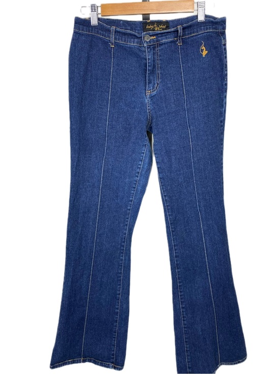 Baby Phat Denim - Baby Phat Dark Blue Flared Jeans with Front Seams Y2K Bootcut Stretch Denim